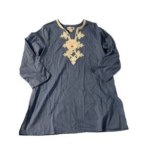 NVELOP Sun Beach Cover Up Bathing Suit Cover Blue White 100% cotton Large NWT